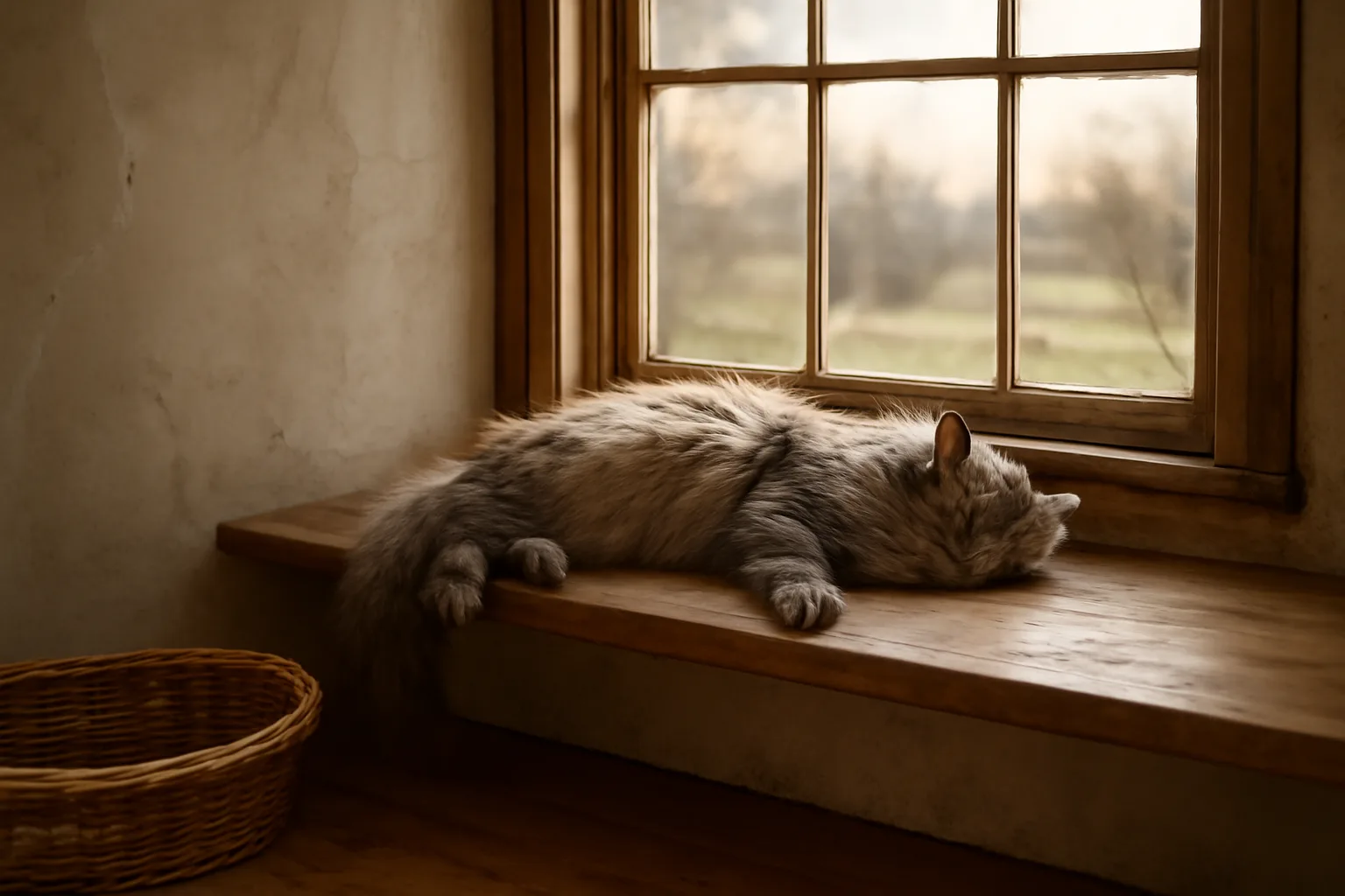 Cat resting in a sunlit Delaware farmhouse home cattery